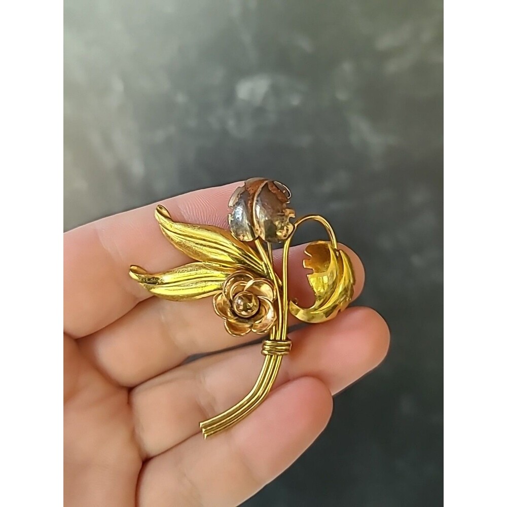12K Gold Filled Floral Brooch Vintage, READ Description
